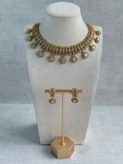 Ayura Designs Elisha Necklace Set with Earrings – Gold & Crystal Stone Detailing