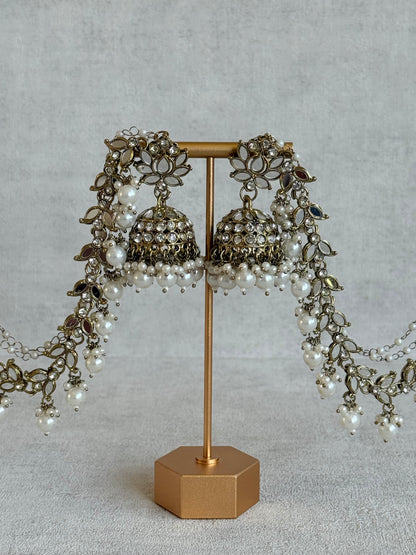 Ayura Designs Sheesh Jhumkis with Sahare – Mirror Kundan Pearl Jhumkis