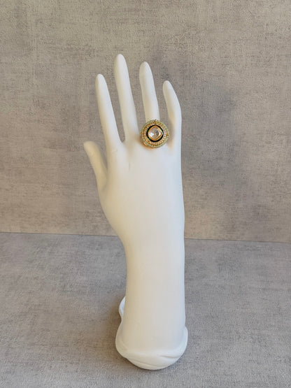 Ayura Designs Roselle Adjustable Ring – Moissanite Centre with Crystal Border & Mint Green Beads