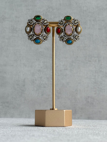 Ayura Designs Celia Stud Earrings – Blush Pink & Multicolour Stones with Gold Finish