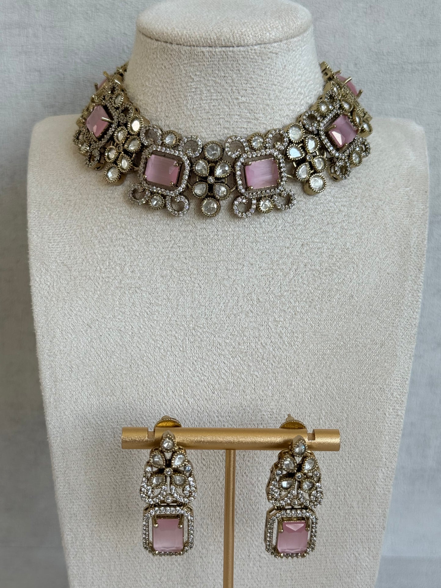 Ayura Designs Celine Set with Earrings – Moissanite Blush Pink Statement Set