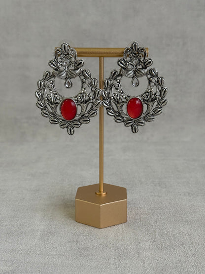 Ayura Designs Eila Earrings with Ruby Red Stone in Antique Silver Finish