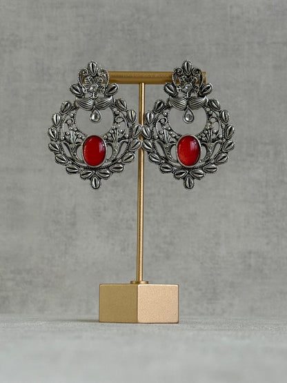Ayura Designs Eila Earrings with Ruby Red Stone in Antique Silver Finish