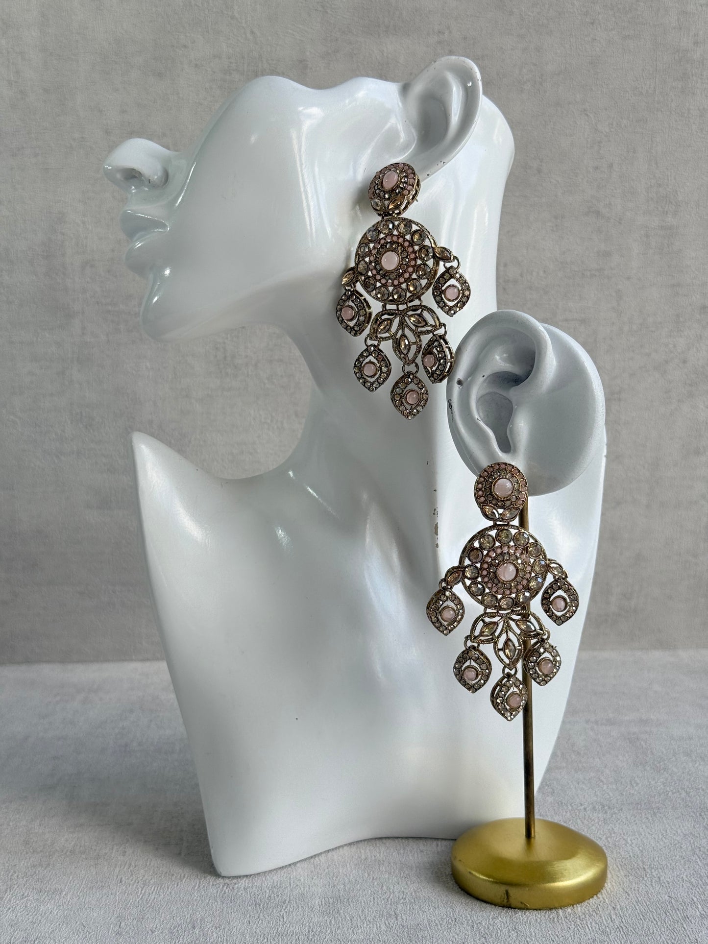 Ayura Designs Vanika Earrings – Blush Pink & Champagne Crystal Gold Finish