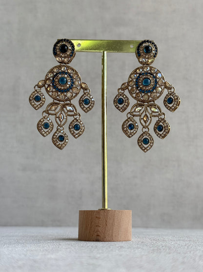 Ayura Designs Vanika Earrings – Sapphire Blue & Champagne Crystal Gold Finish