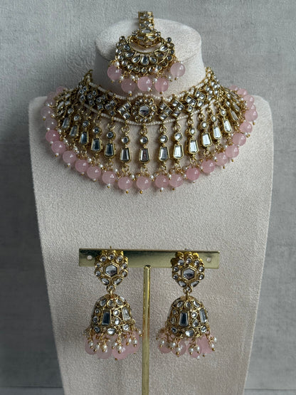 Ayura Designs Shaheen Set with Jhumkis & Tikka – Multicolour Beads, Mirror Kundan & Gold Finish