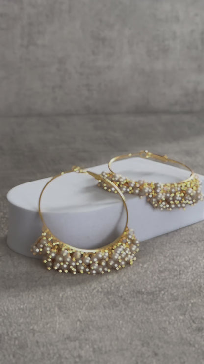 Ayura Designs Virsa Bali – Pearl-Embellished Gold Hoops