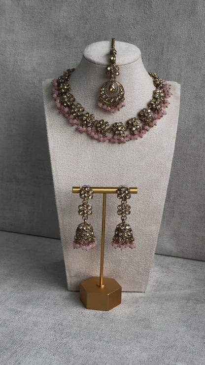 Ayura Designs Asima Set with Jhumkis & Tikka - in Champagne Pink