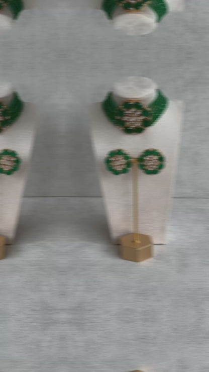 Ayura Designs Yasmin Kundan Choker Set with Studs – Emerald Green Beads & Mirror-Cut Stones