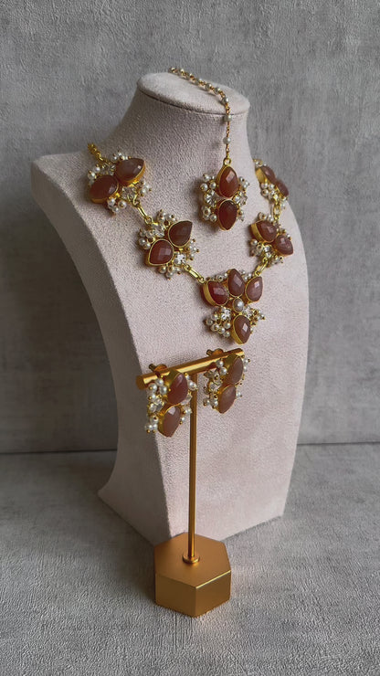 Ayura Designs Solara Set with Tikka & Earrings – Sunstone, Crystals & Pearls