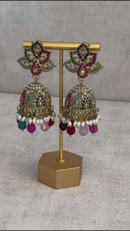 Ayura Designs Wafa Jhumkis – Gold & Multicolor Earrings