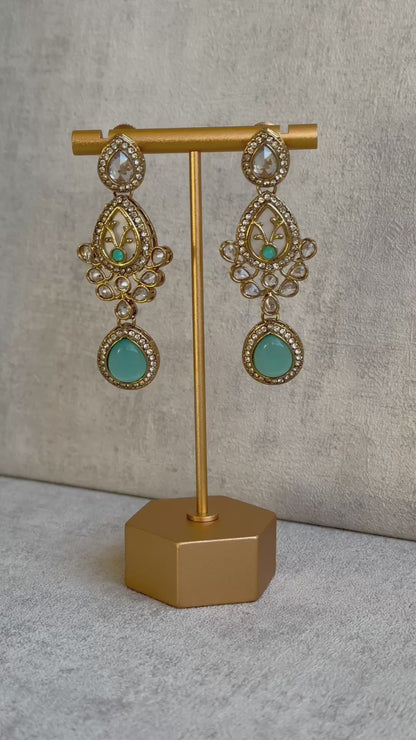 Ayura Designs Ayaani Long Necklace/Haar Set — Exquisite Turquoise and Gold Ensemble with Earrings & Tikka