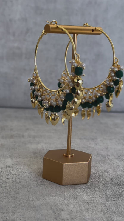 Ayura Designs Riwaaz Bali – Ruby Red Beaded Hoops with Gold Leaf Charms