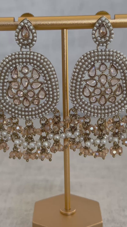 Ayura Designs Geela Earrings – Mint Green & Champagne Kundan Statement Earrings