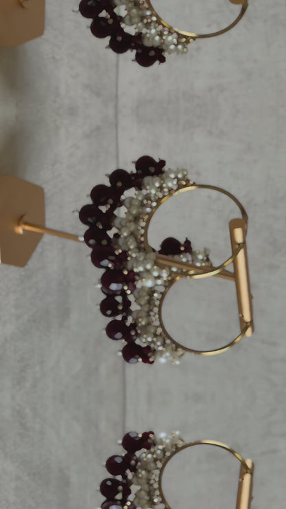 Ayura Designs Jhanak Balis – Pearl Hoops with Wine-Coloured Beads